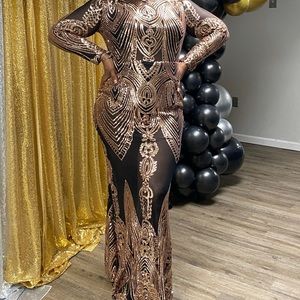 Rose gold and black sequins/mesh gown